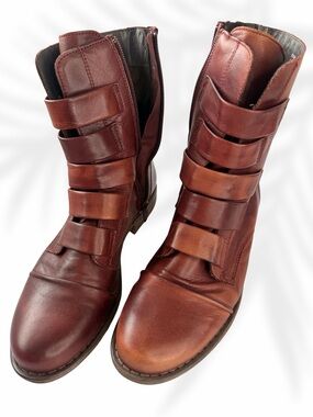 Miz Mooz Leighton Burgundy Leather Moto Combat Boots EU 40 / US 9
